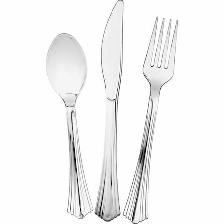 Wna 612375, Heavyweight Plastic Cutlery Combo: Fork, Knife, Spoon, Silver, 75PK WNA612375